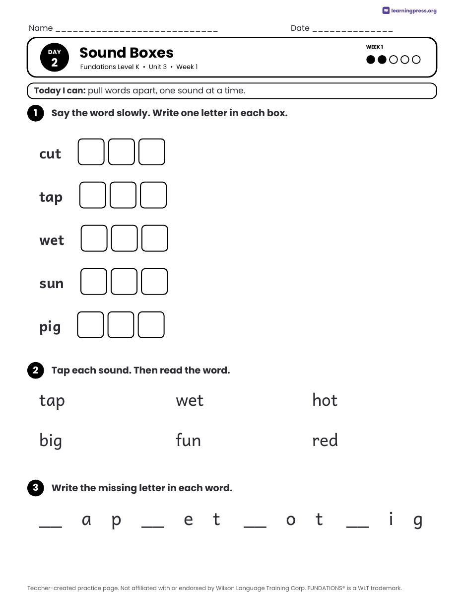 Preview page 1 of Fundations Level K Unit 3 Daily Lesson Work Pages