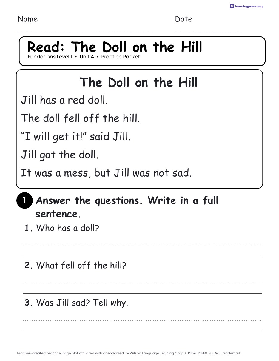 Preview page 3 of Fundations Level 1 Unit 4 Worksheets