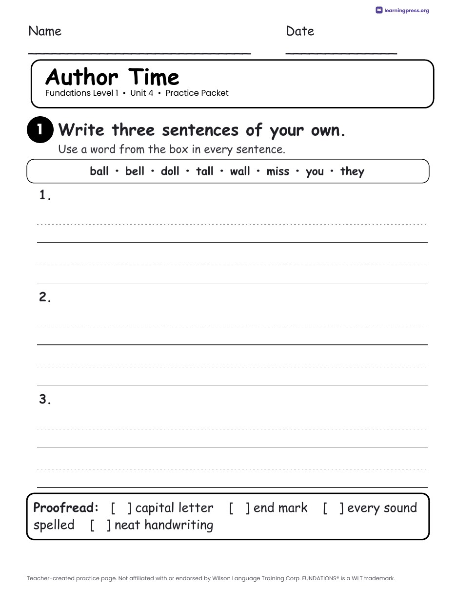 Preview page 4 of Fundations Level 1 Unit 4 Worksheets