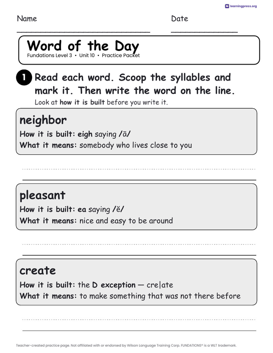 Preview page 3 of Fundations Level 3 — Full-Year Worksheets Bundle (All Units 1–14 + Bonus)