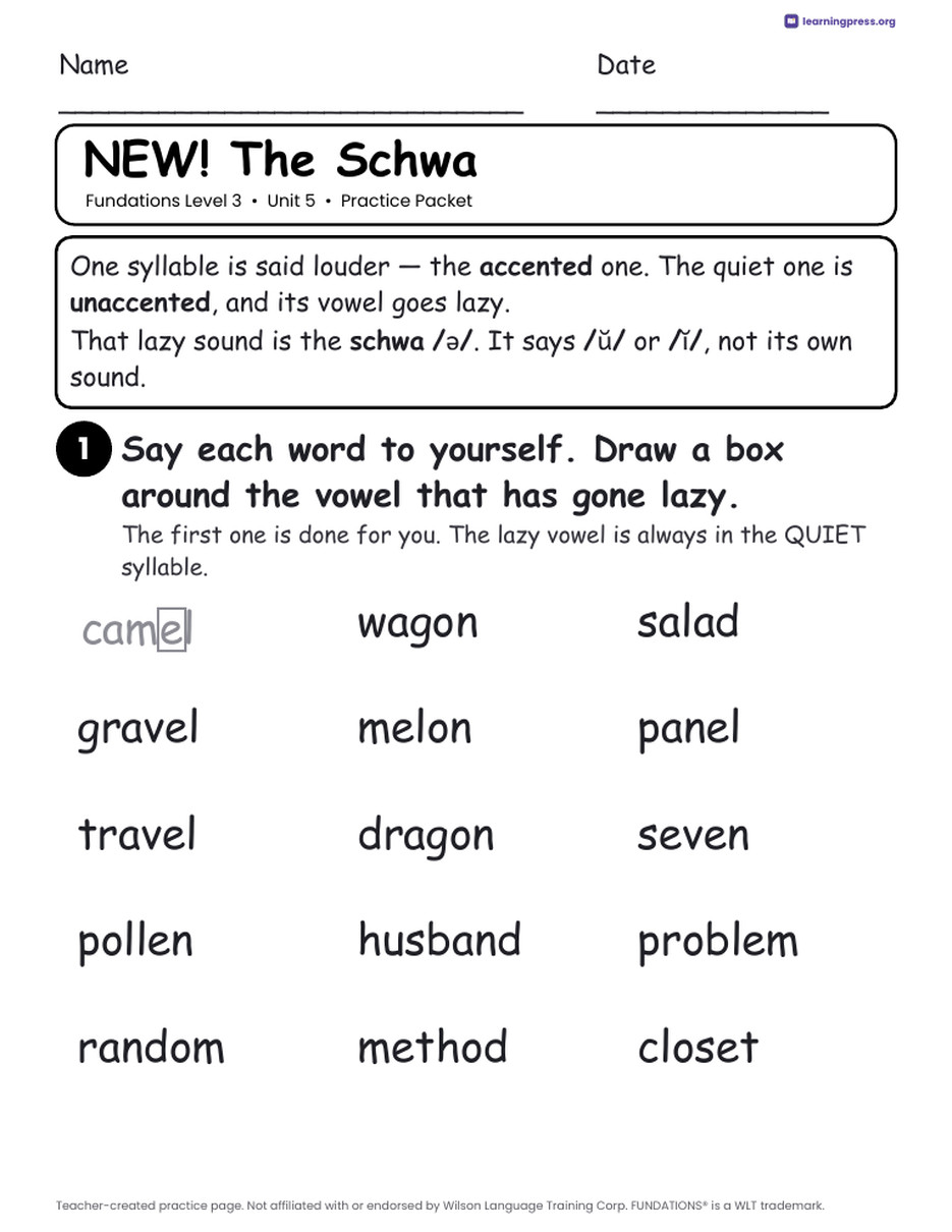 Preview page 1 of Fundations Level 3 Unit 5 Worksheets