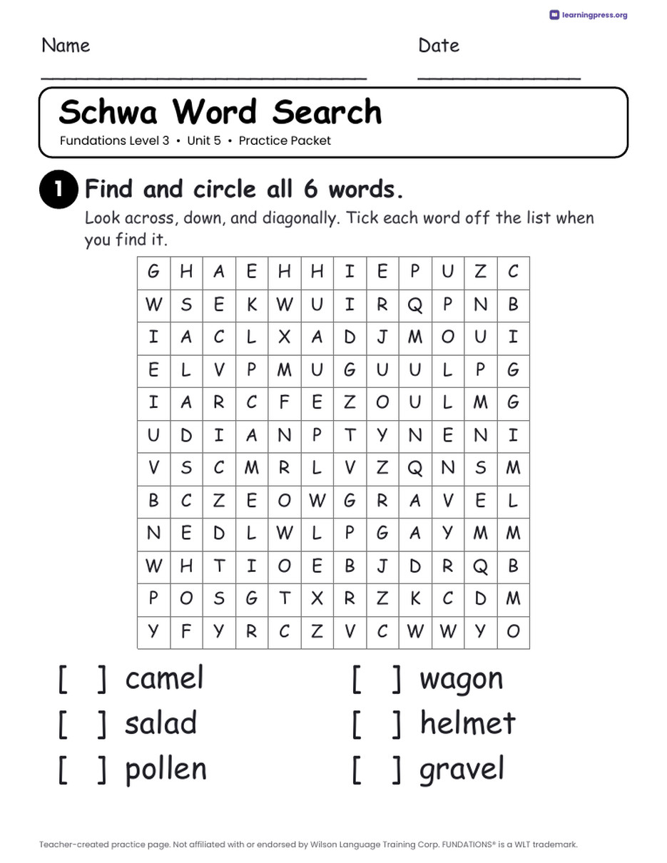 Preview page 3 of Fundations Level 3 Unit 5 Worksheets