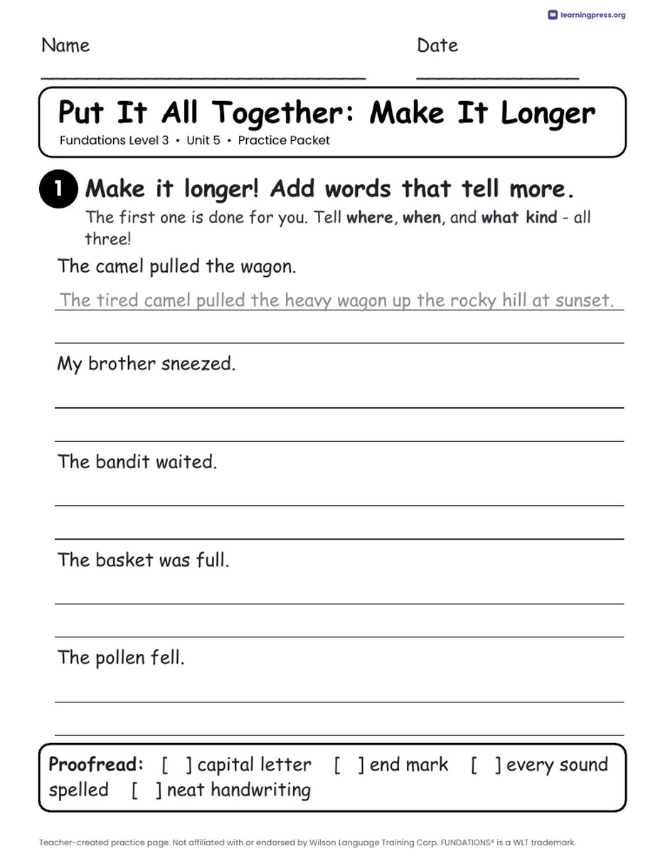 Preview page 4 of Fundations Level 3 Unit 5 Worksheets