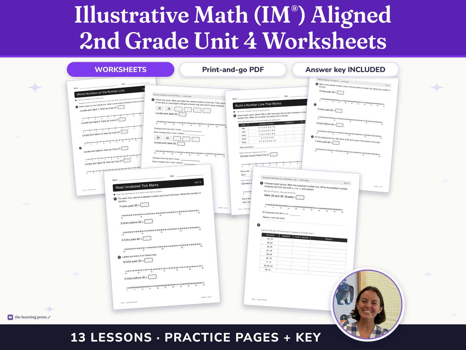 Preview page 1 of Illustrative Math (IM®) Aligned 2nd Grade Unit 4 Worksheets: Addition and Subtraction on the Number Line