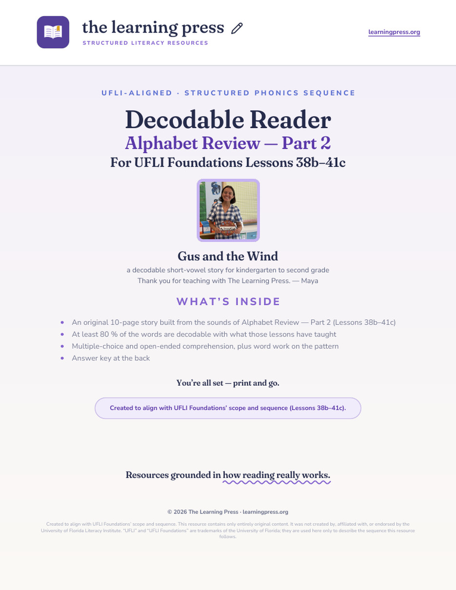 Preview page 1 of UFLI Aligned Decodable Reader · Lessons 38b – 41c