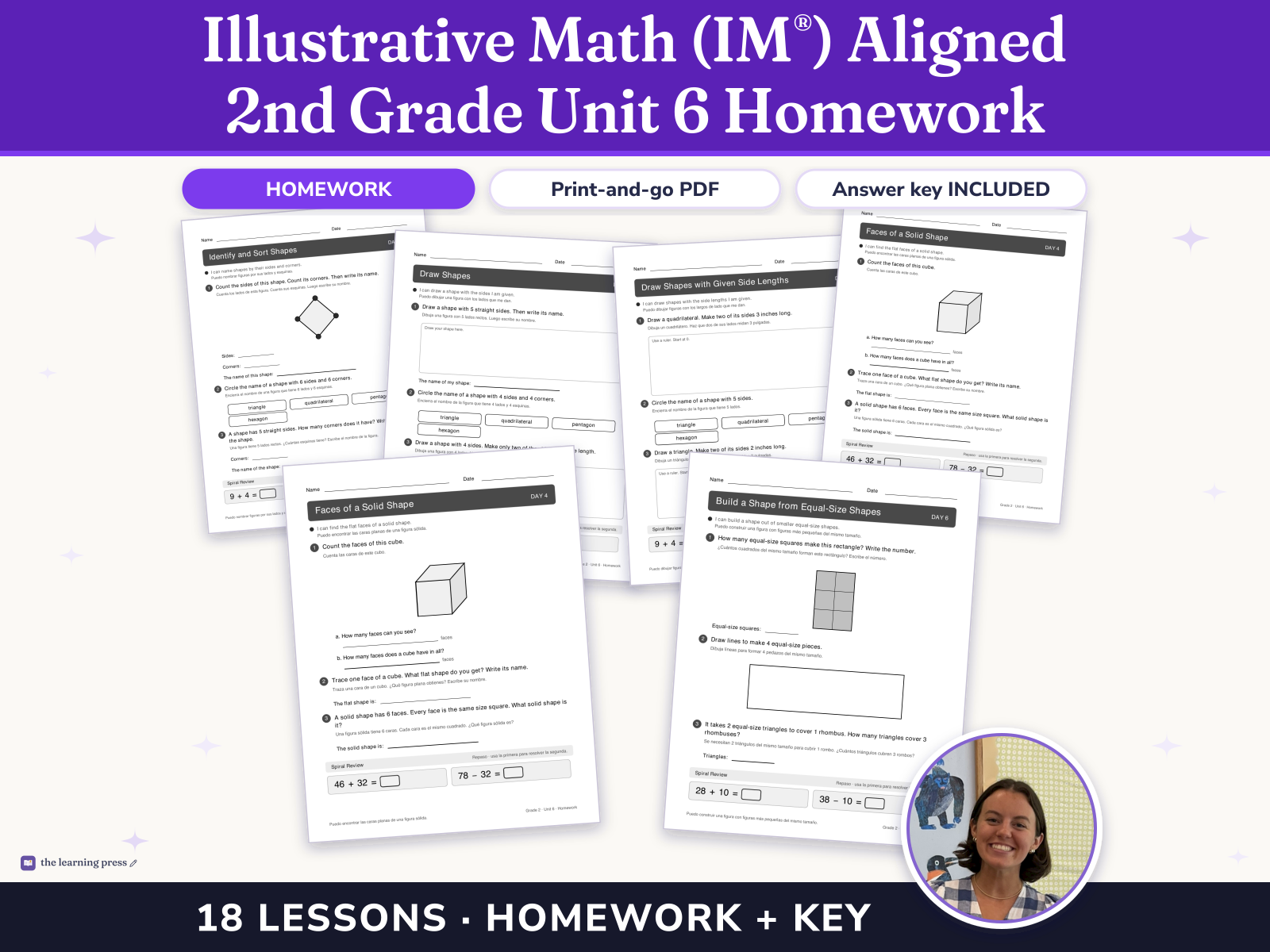 Preview page 1 of Illustrative Math (IM®) Aligned 2nd Grade Unit 6 Homework: Geometry, Time, and Money