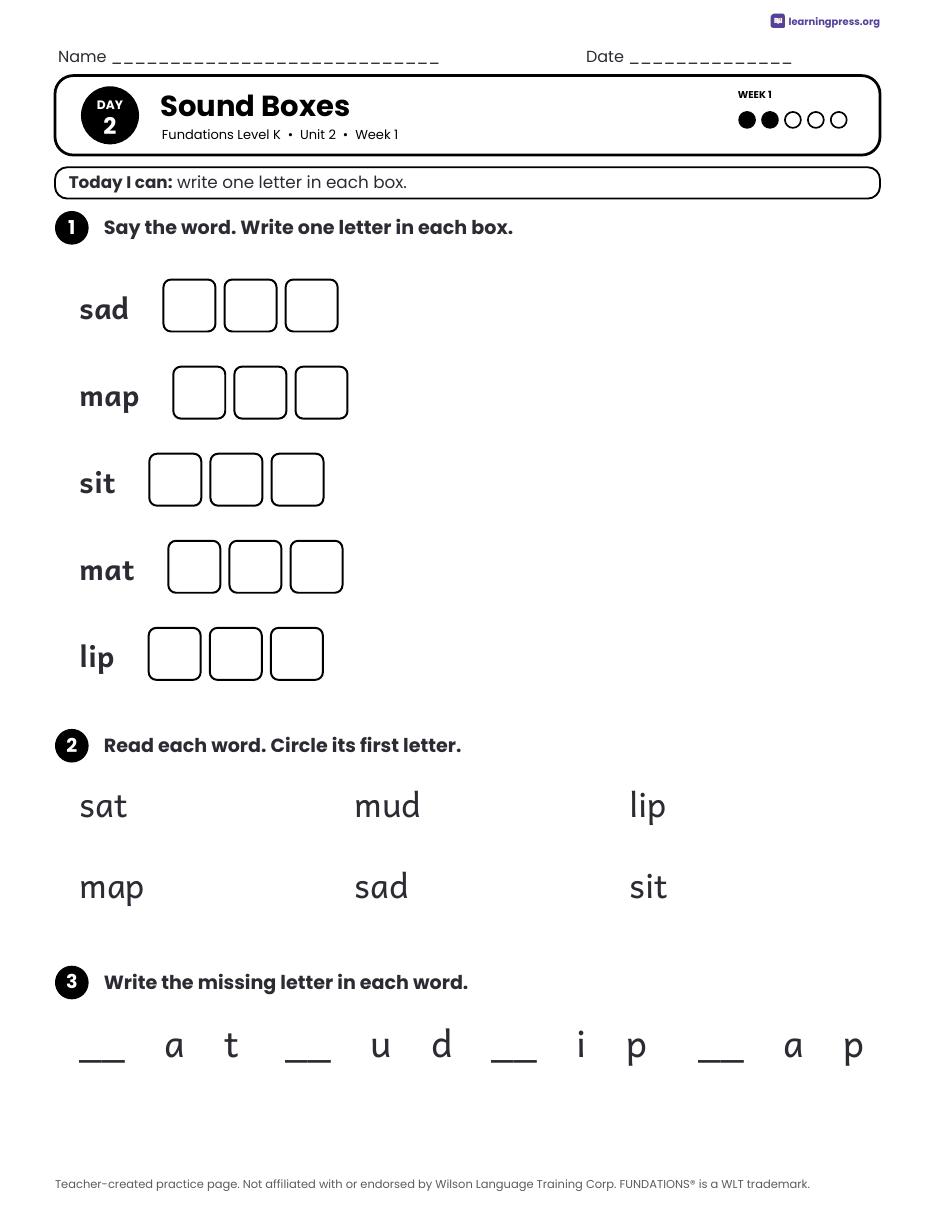 Preview page 1 of Fundations Level K Unit 2 Daily Lesson Work Pages