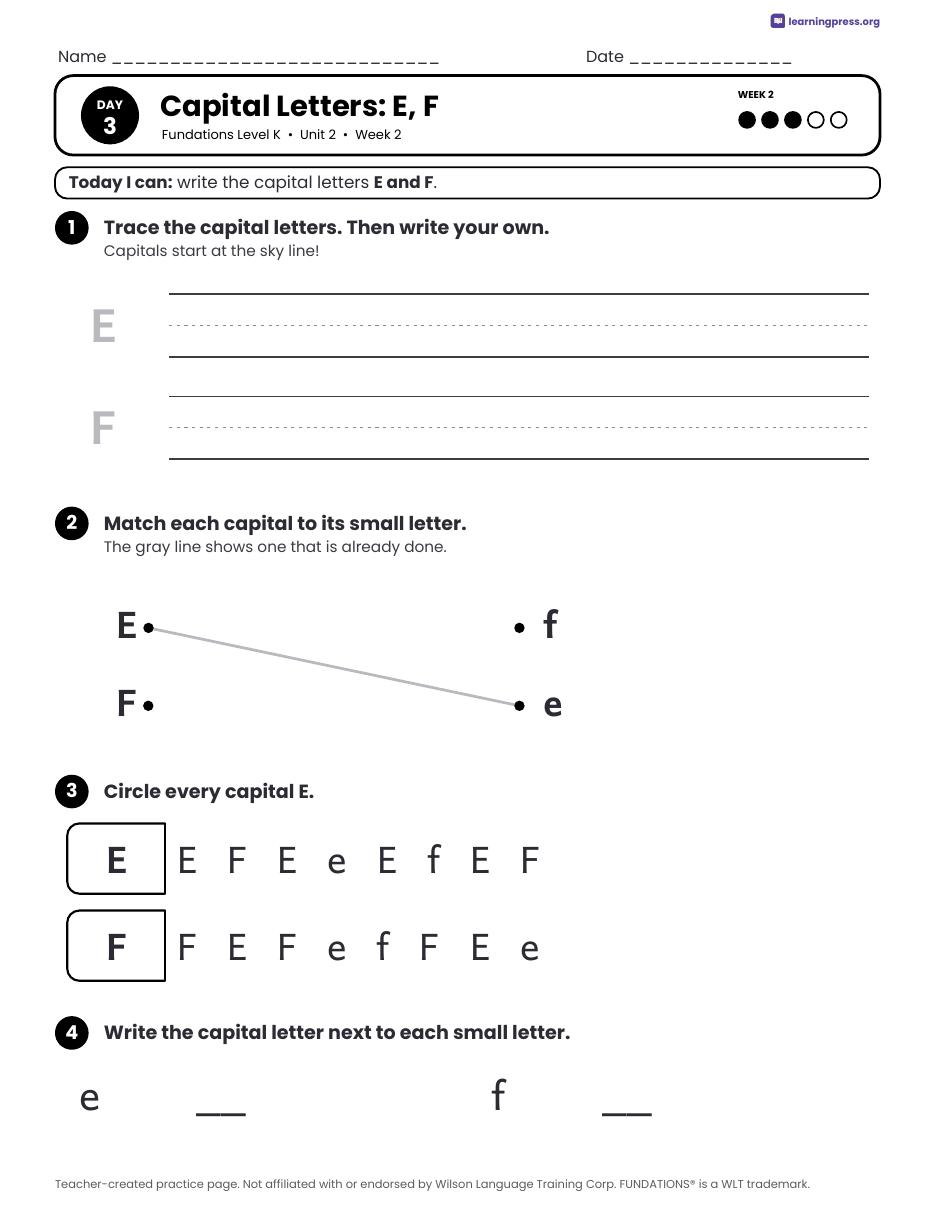 Preview page 2 of Fundations Level K Unit 2 Daily Lesson Work Pages