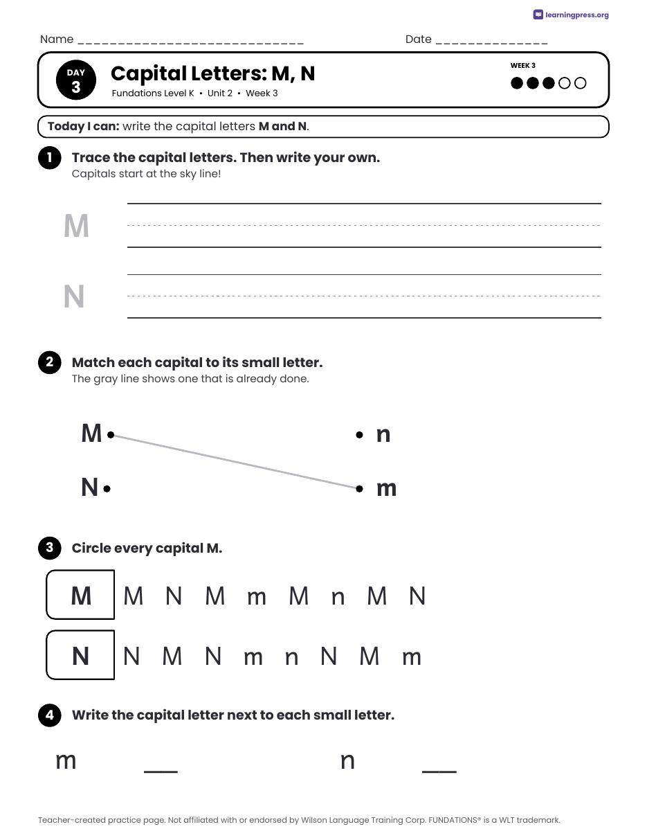 Preview page 3 of Fundations Level K Unit 2 Daily Lesson Work Pages