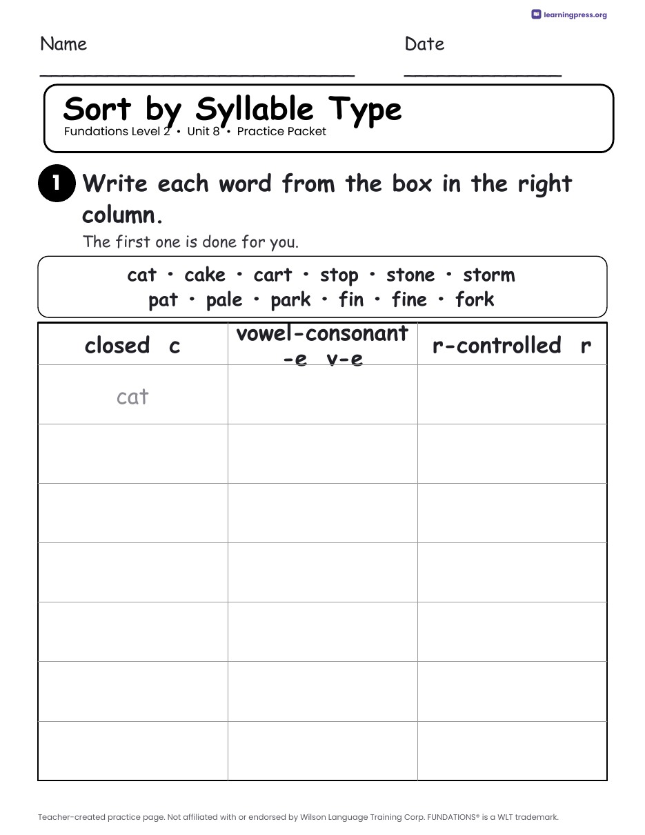 Preview page 2 of Fundations Level 2 Unit 8 Worksheets