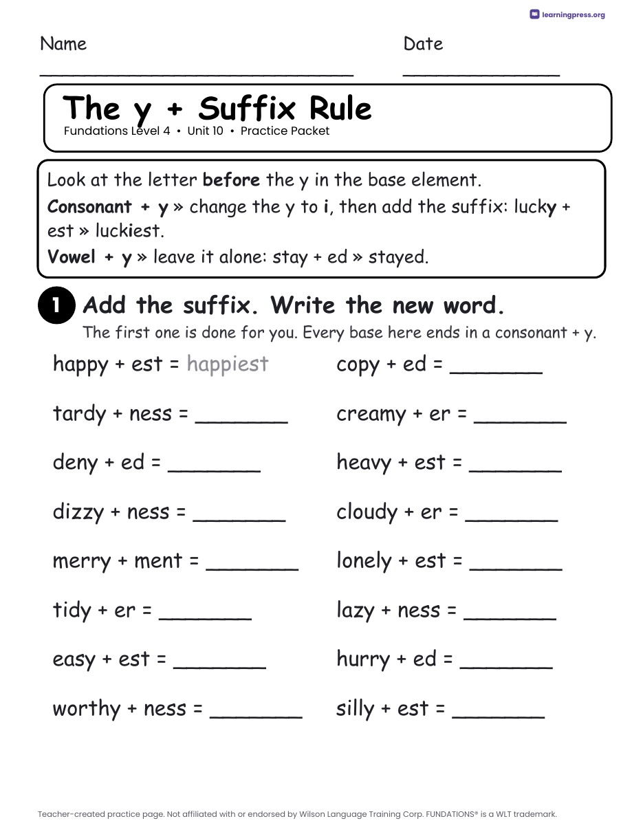 Preview page 1 of Fundations Level 4 Unit 10 Worksheets