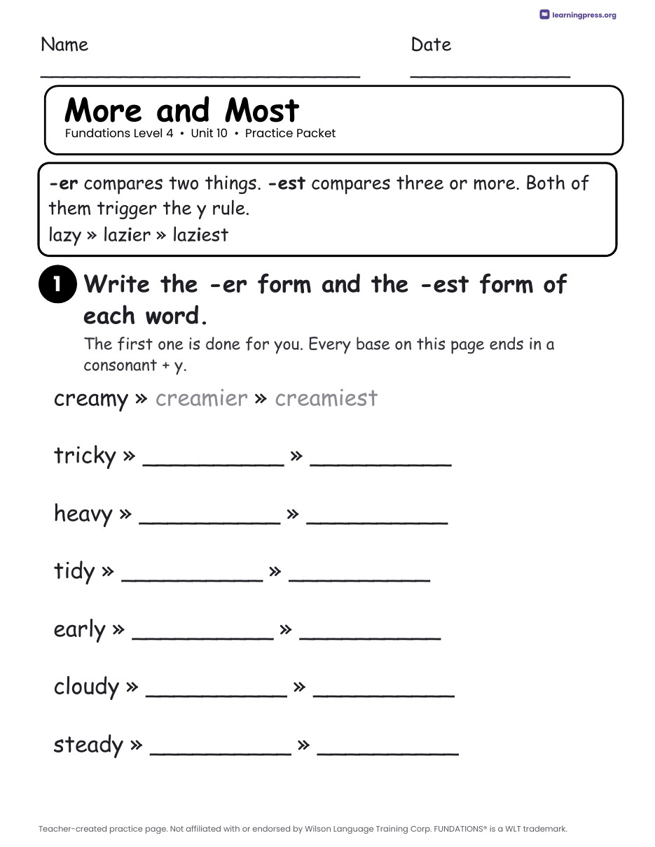 Preview page 2 of Fundations Level 4 Unit 10 Worksheets