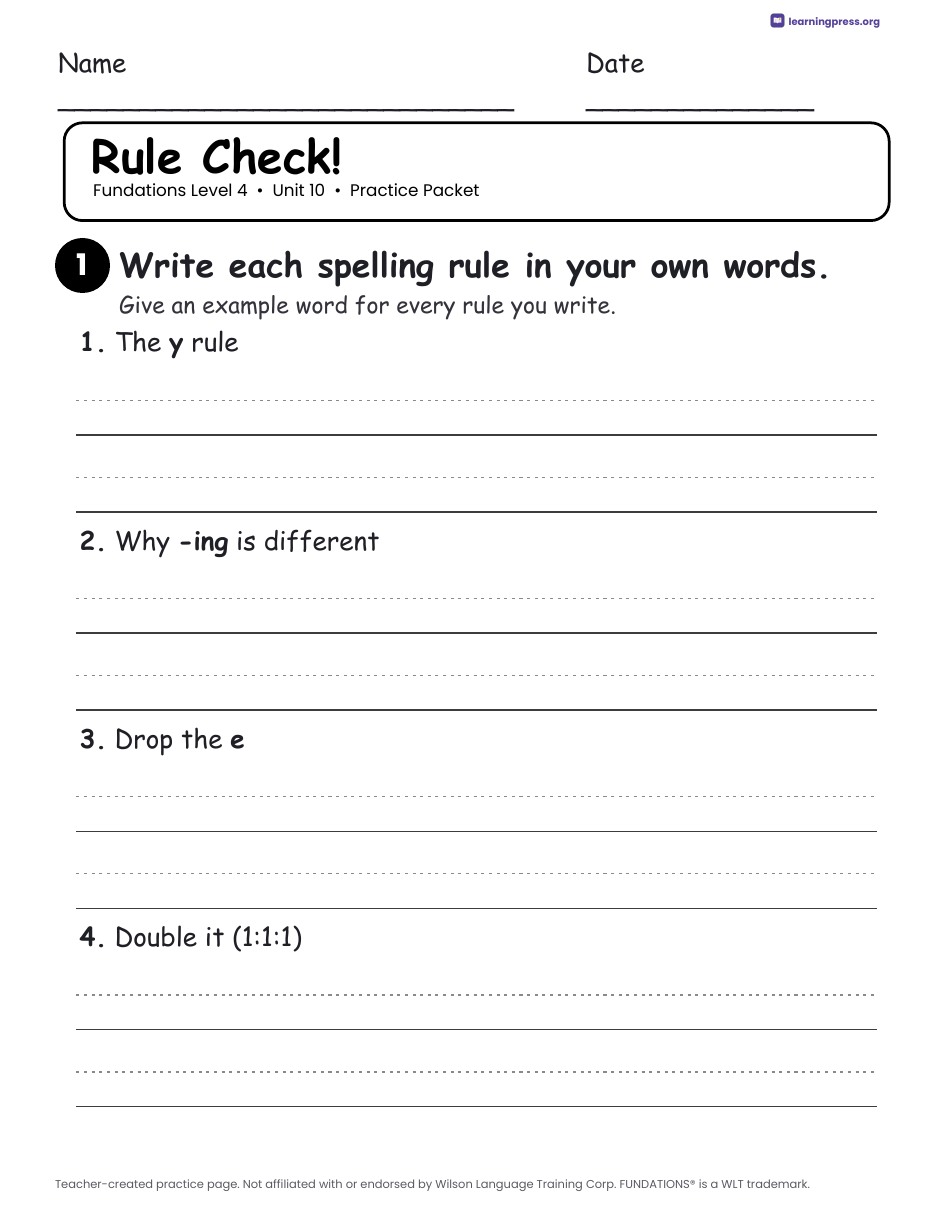 Preview page 4 of Fundations Level 4 Unit 10 Worksheets