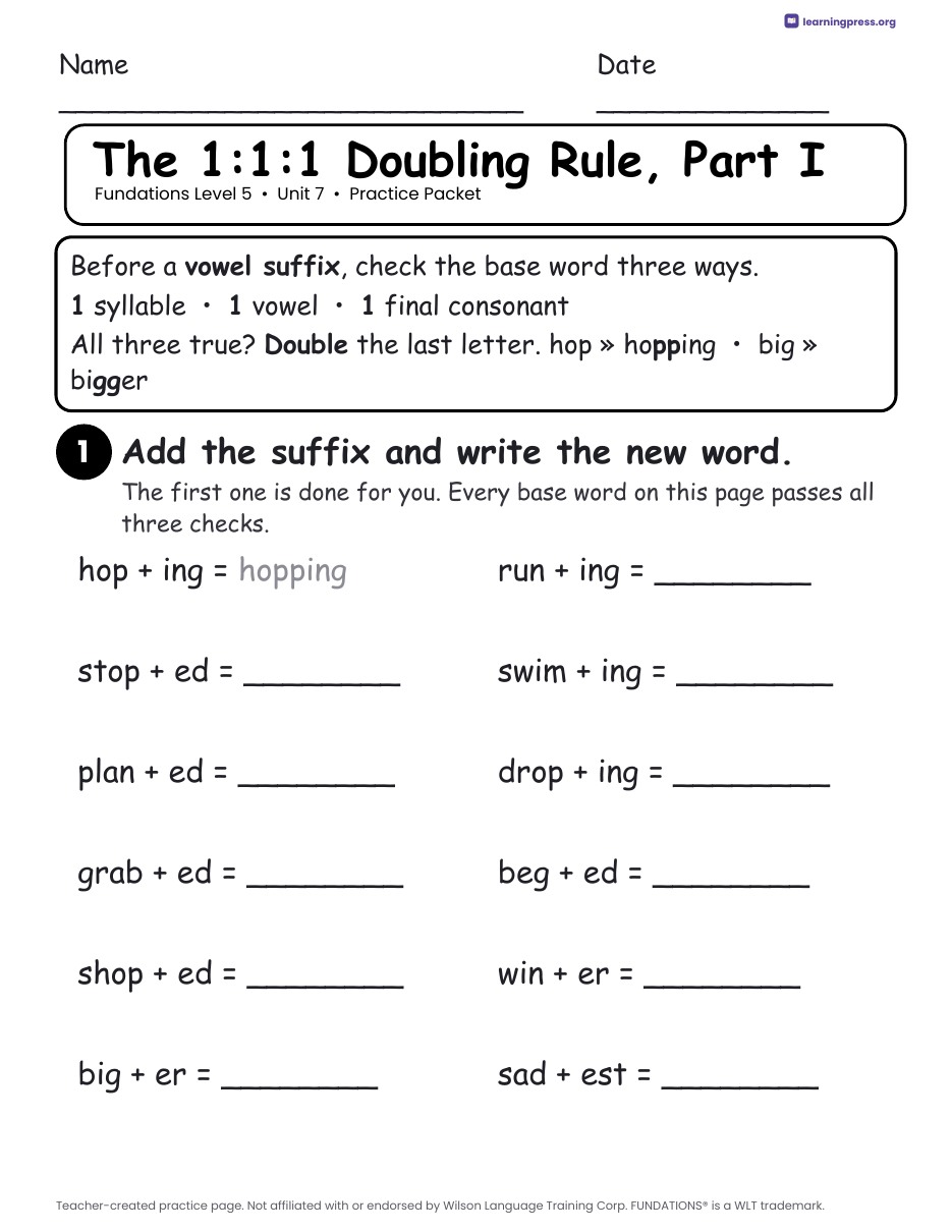 Preview page 1 of Fundations Level 5 Unit 7 Worksheets