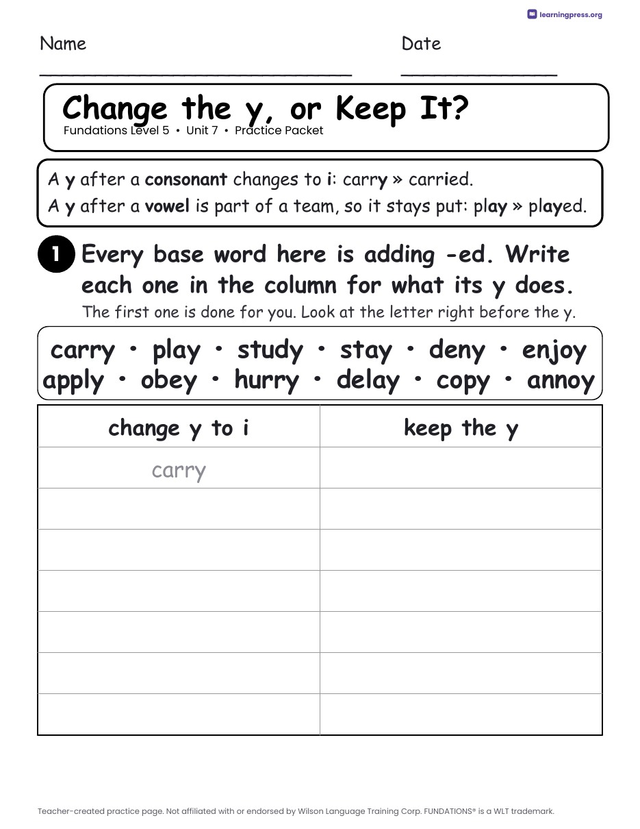 Preview page 2 of Fundations Level 5 Unit 7 Worksheets