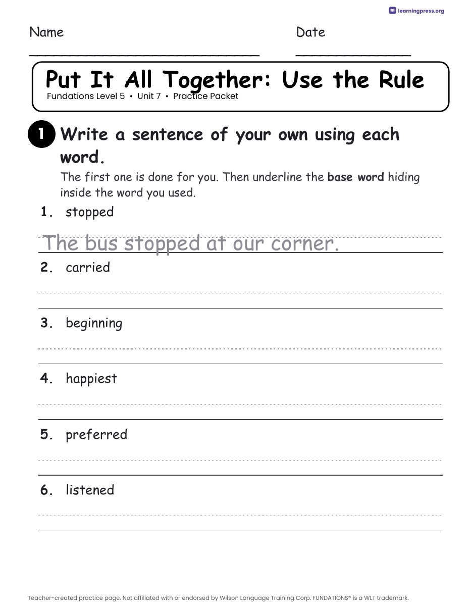 Preview page 4 of Fundations Level 5 Unit 7 Worksheets