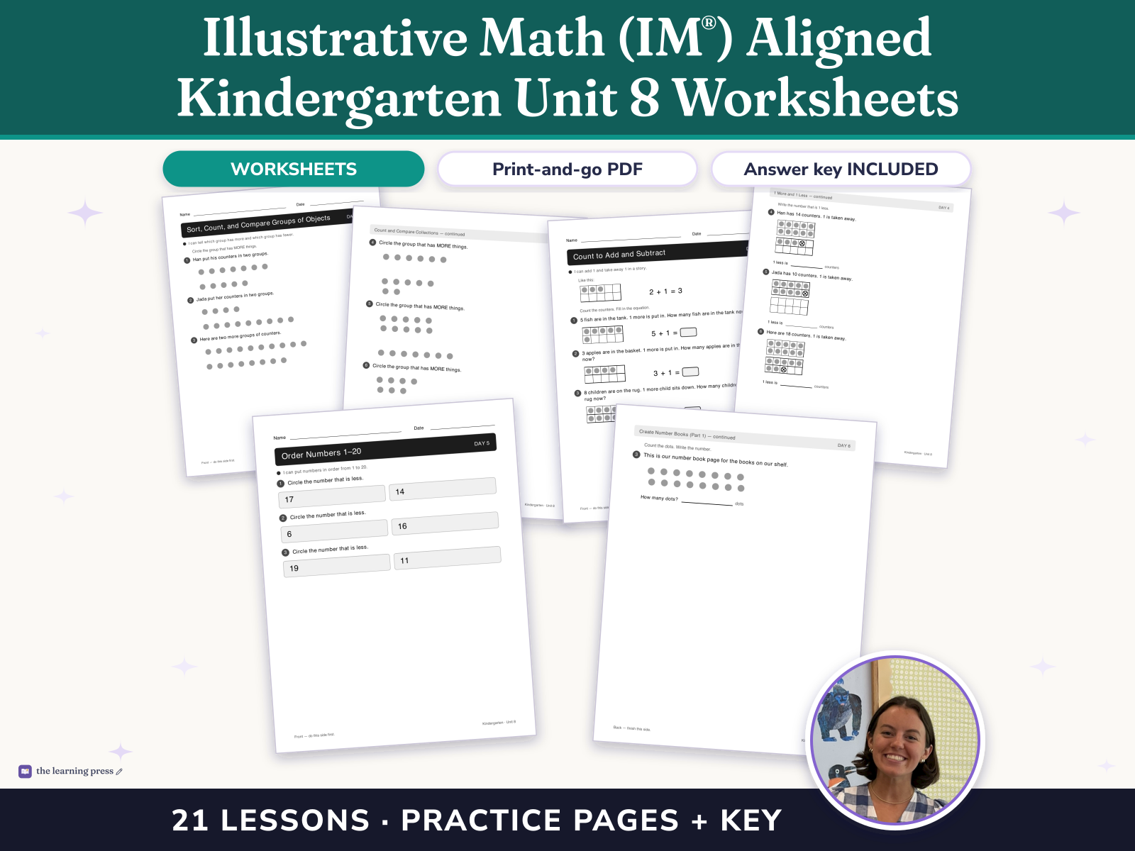 Preview page 1 of Illustrative Math (IM®) Aligned Kindergarten Unit 8 Worksheets: Putting It All Together