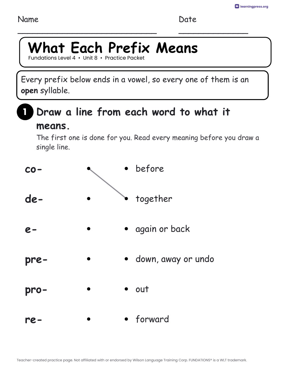 Preview page 1 of Fundations Level 4 Unit 8 Worksheets