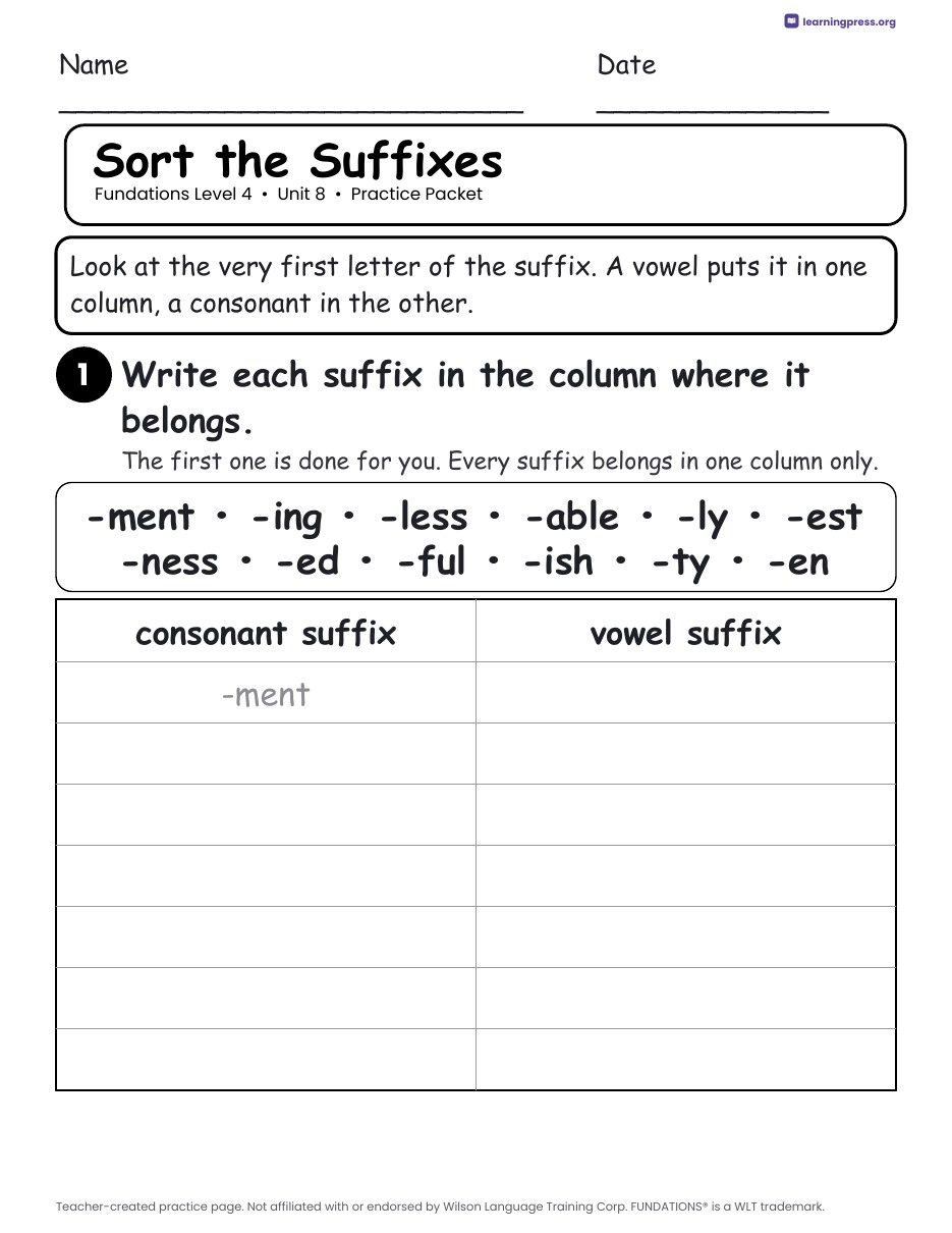 Preview page 2 of Fundations Level 4 Unit 8 Worksheets