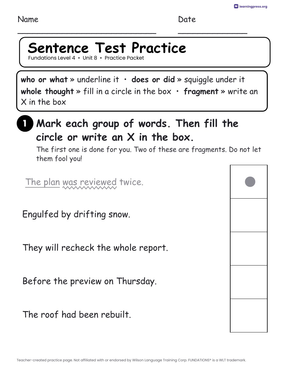 Preview page 3 of Fundations Level 4 Unit 8 Worksheets