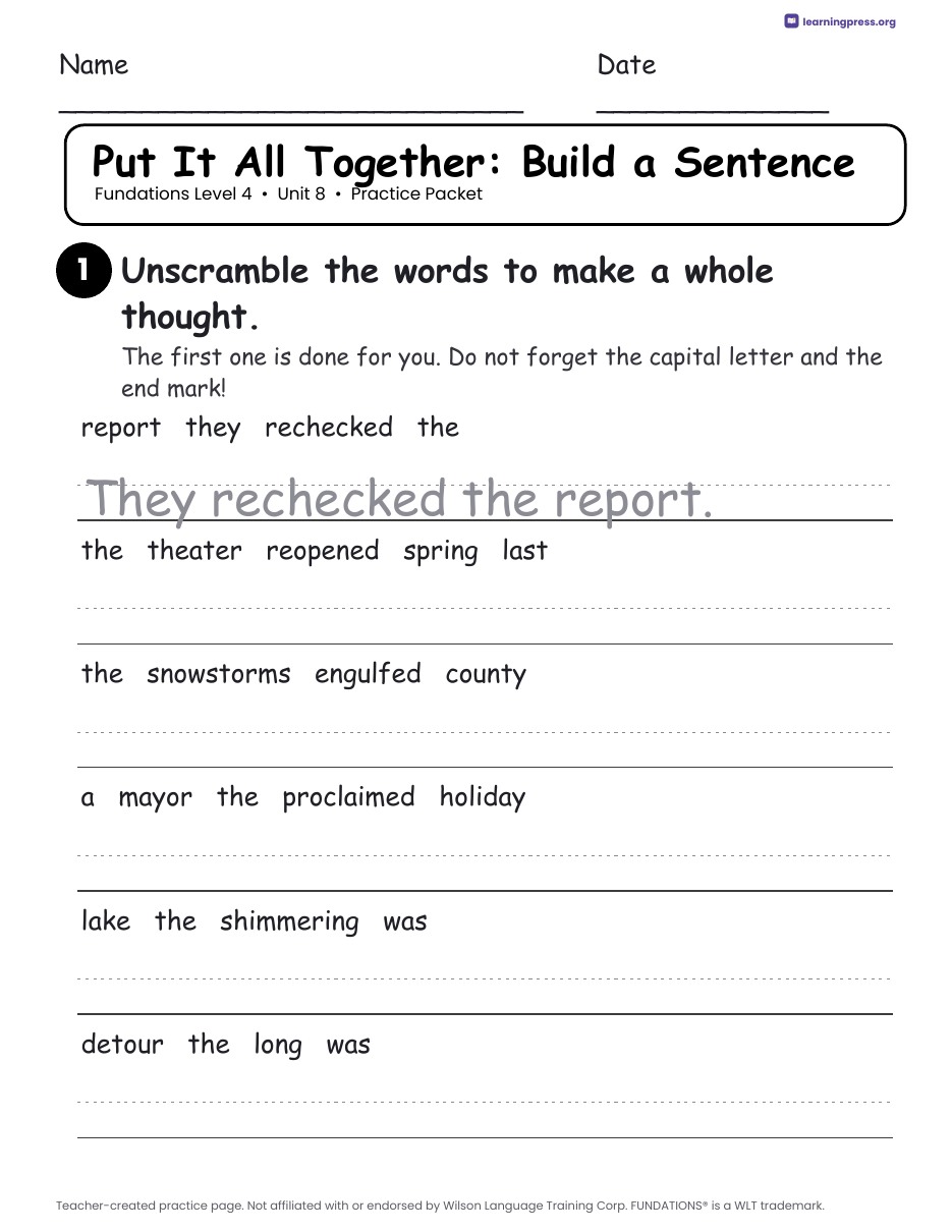 Preview page 4 of Fundations Level 4 Unit 8 Worksheets