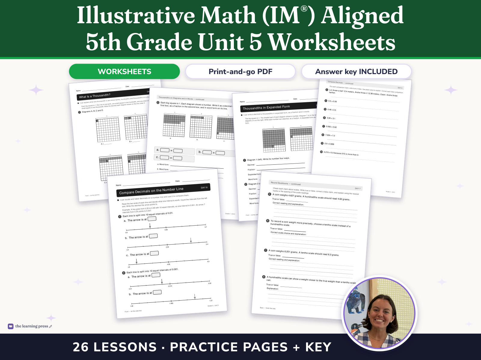 Preview page 1 of Illustrative Math (IM®) Aligned 5th Grade Unit 5 Worksheets: Place Value Patterns and Decimal Operations