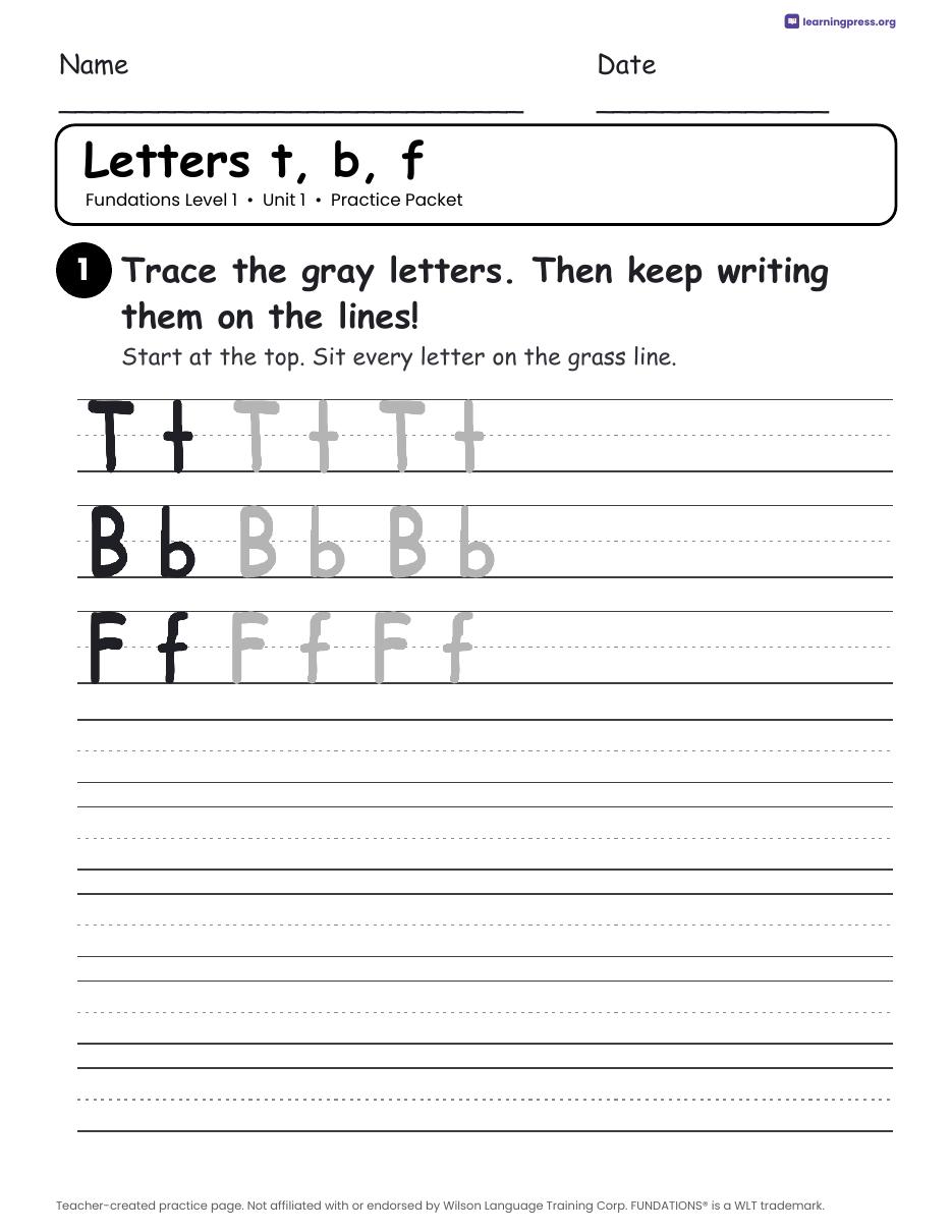 Preview page 1 of Fundations Level 1 Unit 1 Worksheets