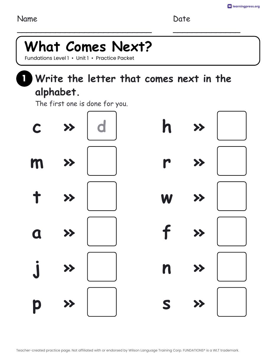 Preview page 3 of Fundations Level 1 Unit 1 Worksheets