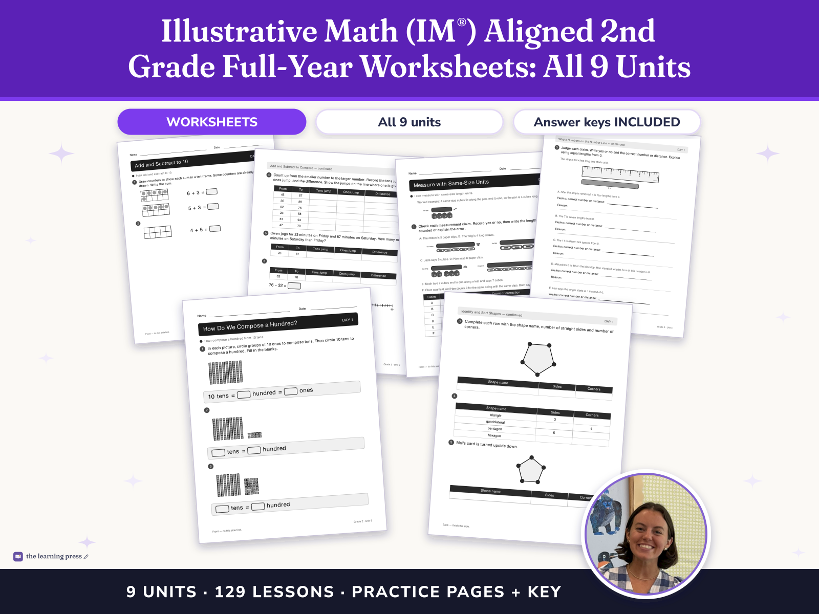 Preview page 1 of Illustrative Math (IM®) Aligned 2nd Grade Full-Year Worksheets: All 9 Units