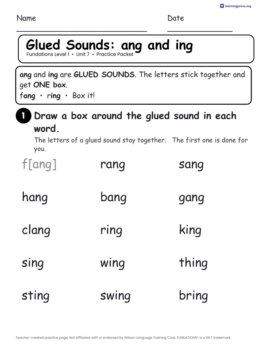 Preview page 1 of Fundations Level 1 Unit 7 Worksheets