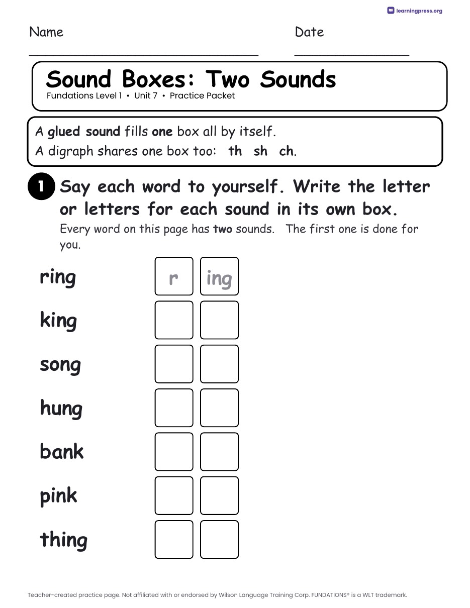 Preview page 2 of Fundations Level 1 Unit 7 Worksheets