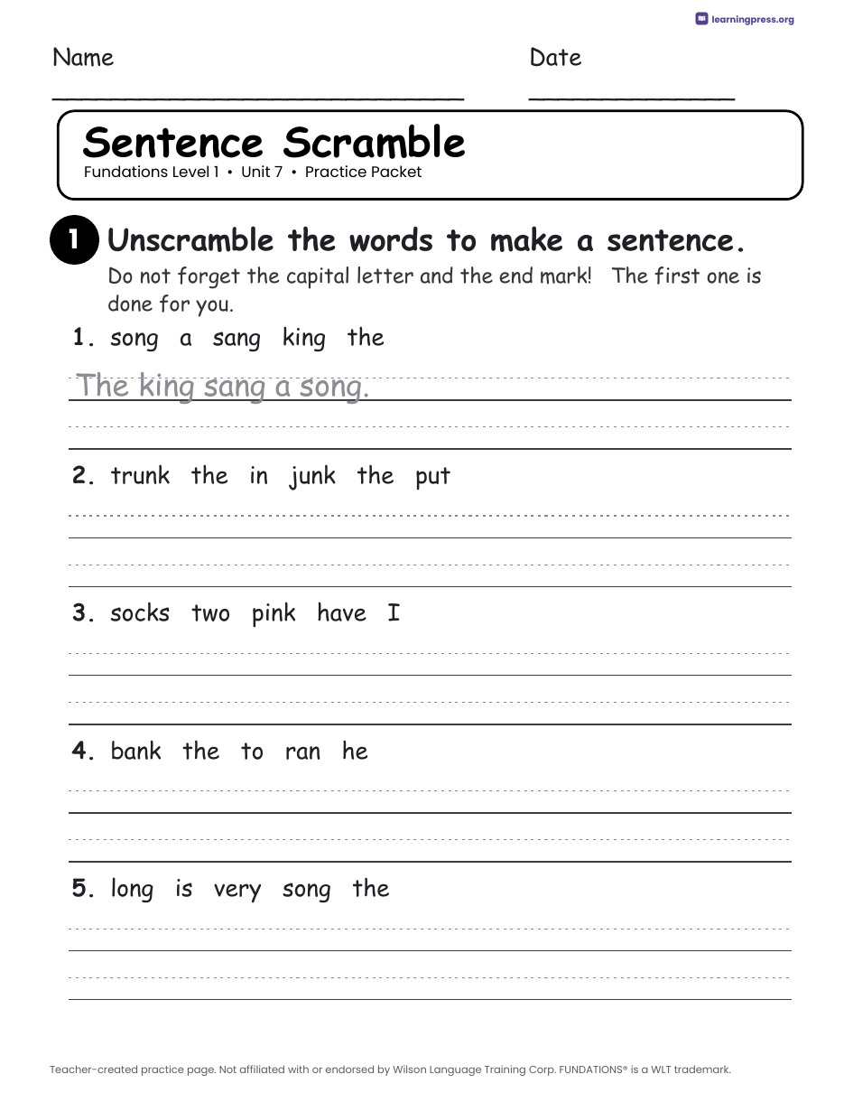 Preview page 4 of Fundations Level 1 Unit 7 Worksheets