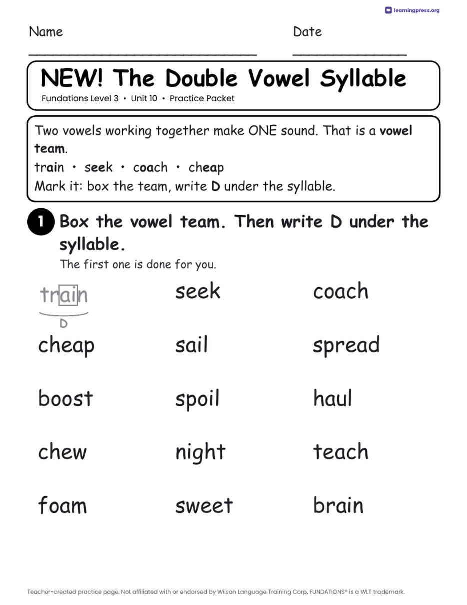 Preview page 1 of Fundations Level 3 Unit 10 Worksheets