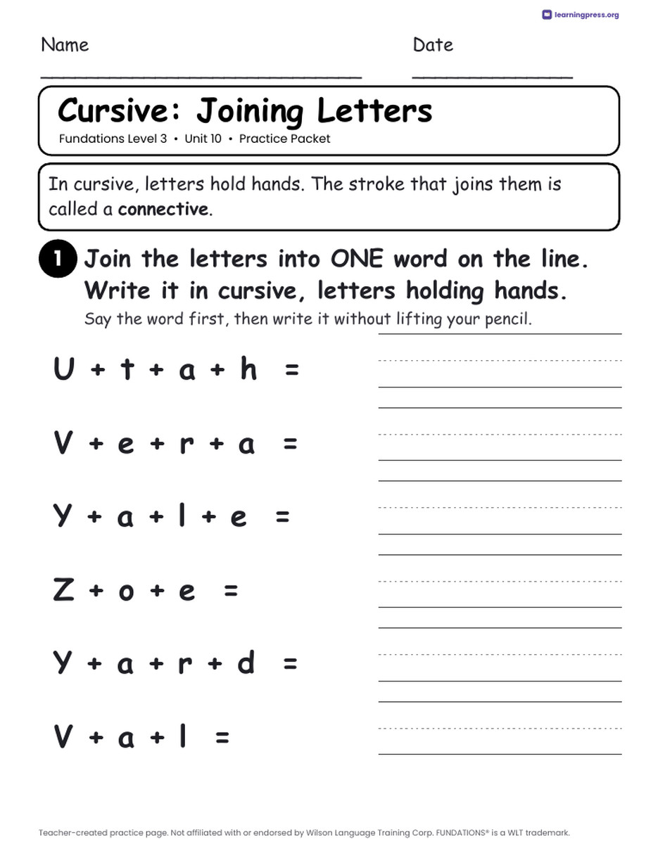 Preview page 3 of Fundations Level 3 Unit 10 Worksheets