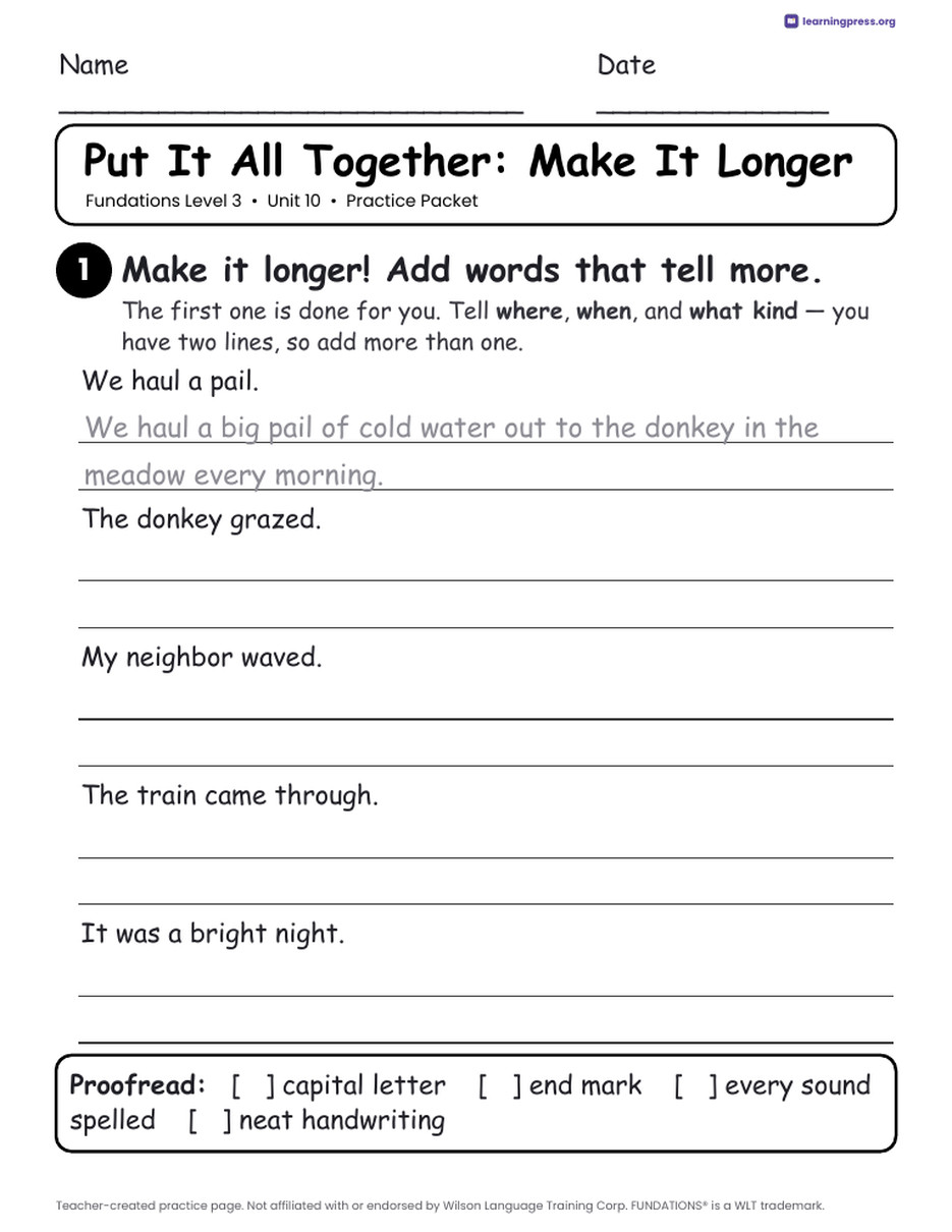 Preview page 4 of Fundations Level 3 Unit 10 Worksheets