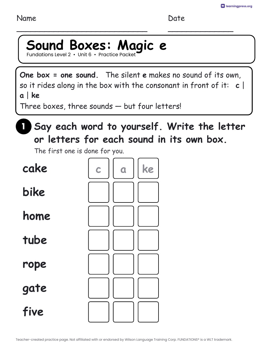 Preview page 1 of Fundations Level 2 Unit 6 Worksheets