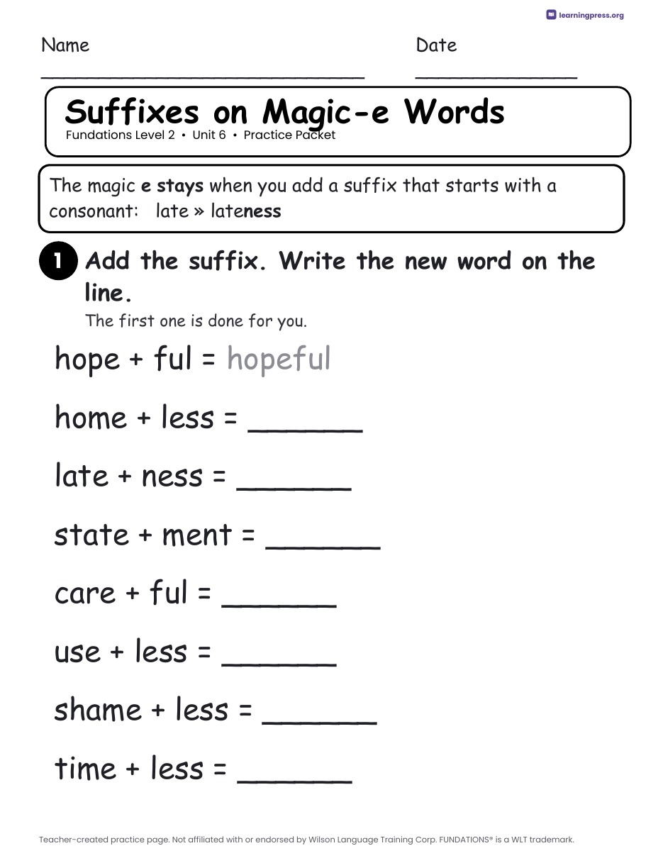 Preview page 2 of Fundations Level 2 Unit 6 Worksheets
