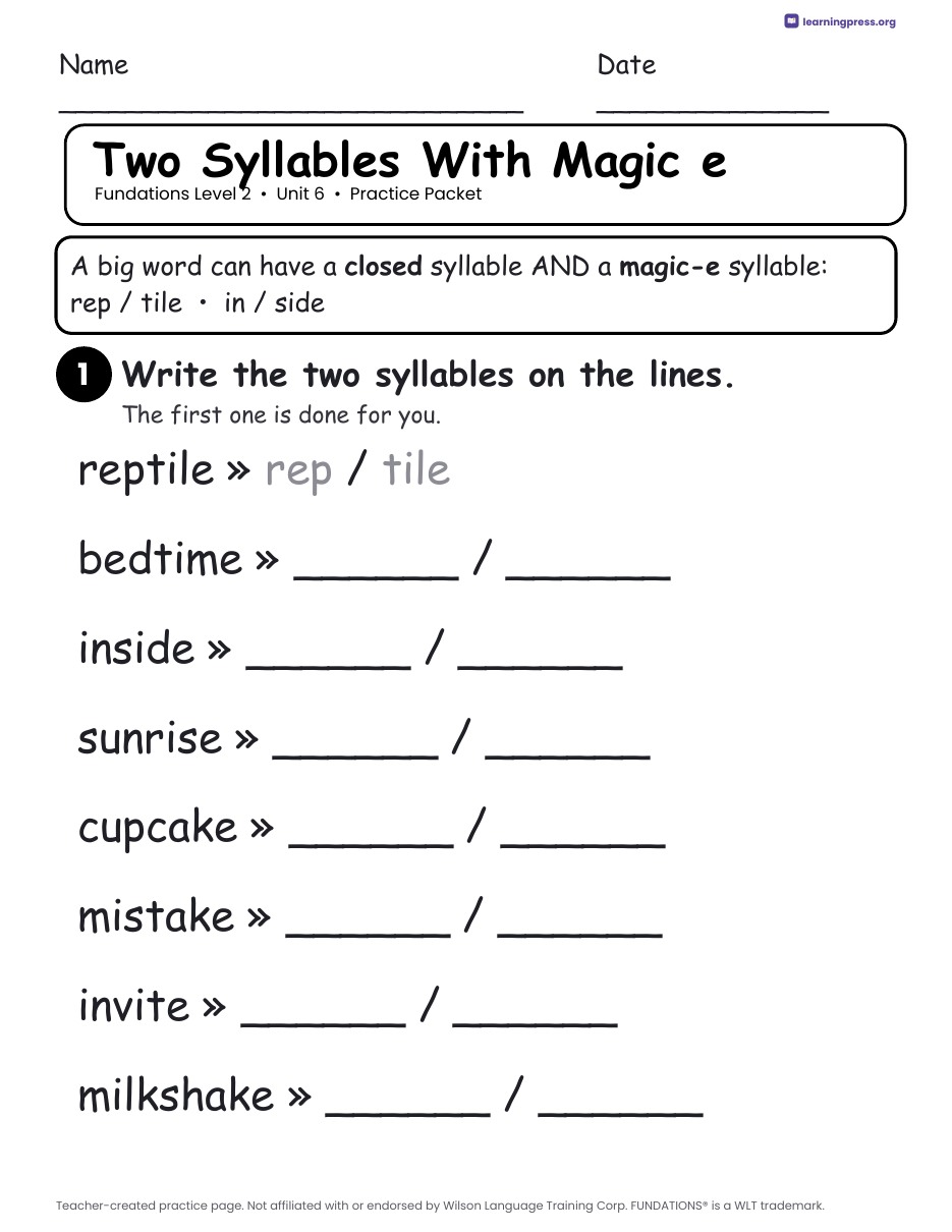 Preview page 3 of Fundations Level 2 Unit 6 Worksheets