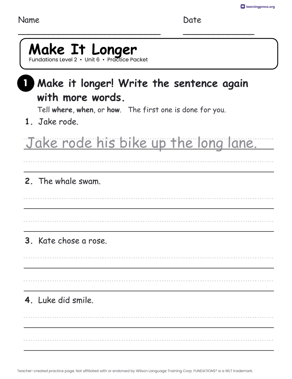 Preview page 4 of Fundations Level 2 Unit 6 Worksheets