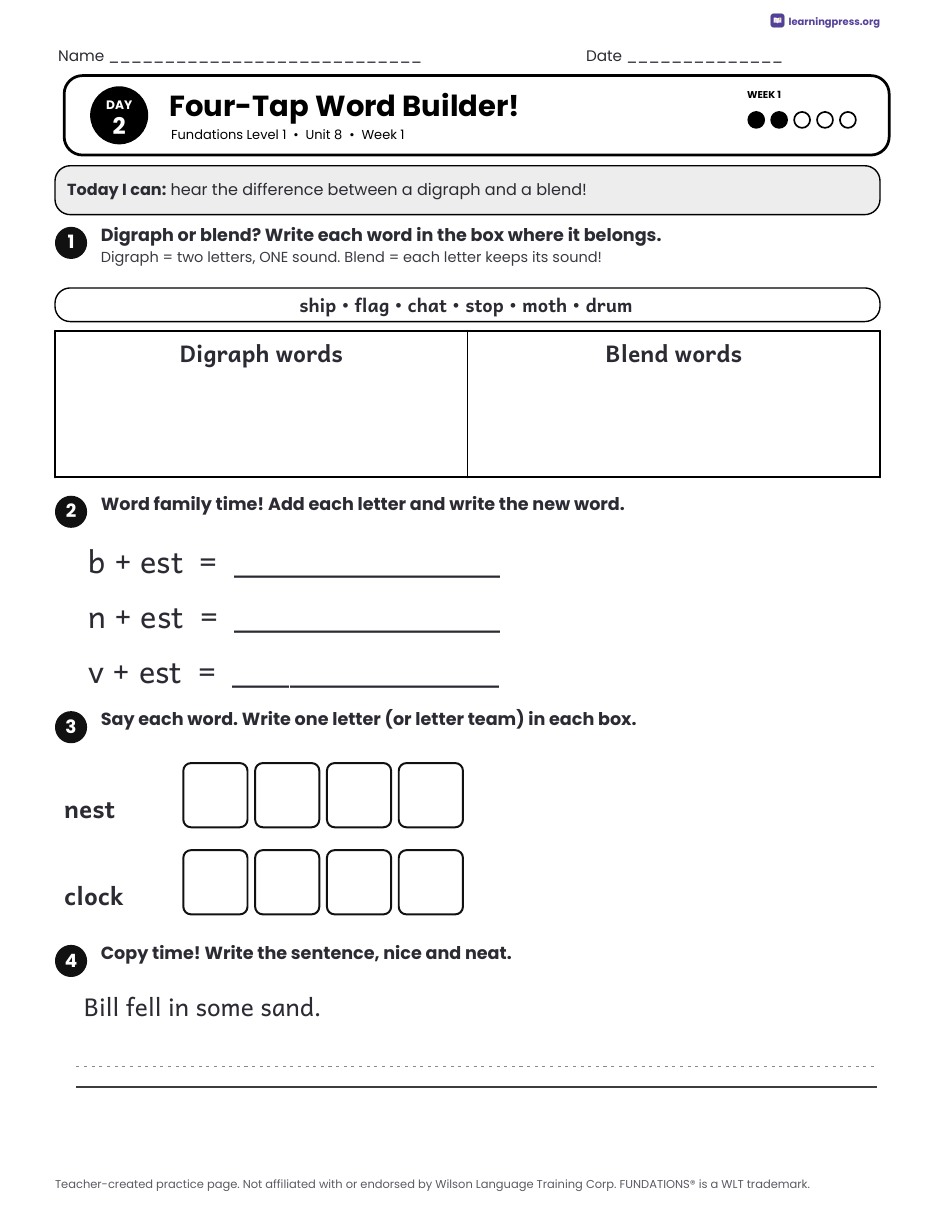 Preview page 1 of Fundations Level 1 Unit 8 Daily Lesson Work Pages