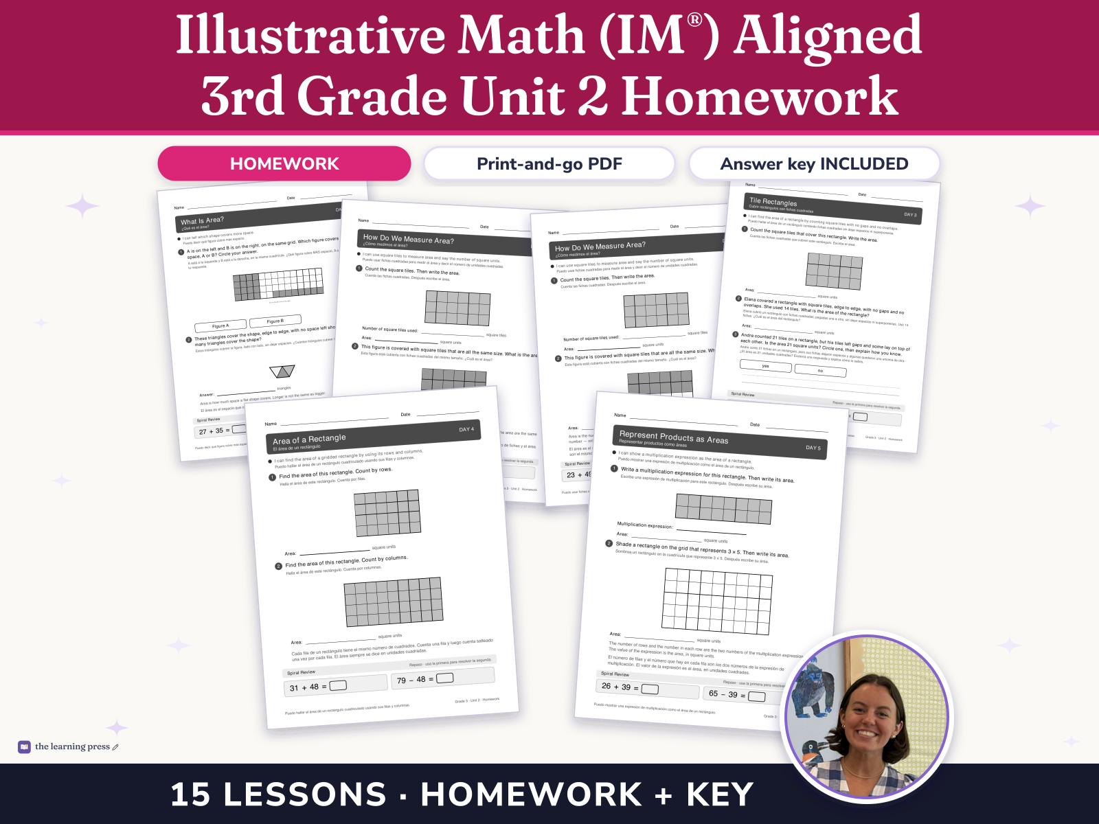 Preview page 1 of Illustrative Math (IM®) Aligned 3rd Grade Unit 2 Homework: Area and Multiplication