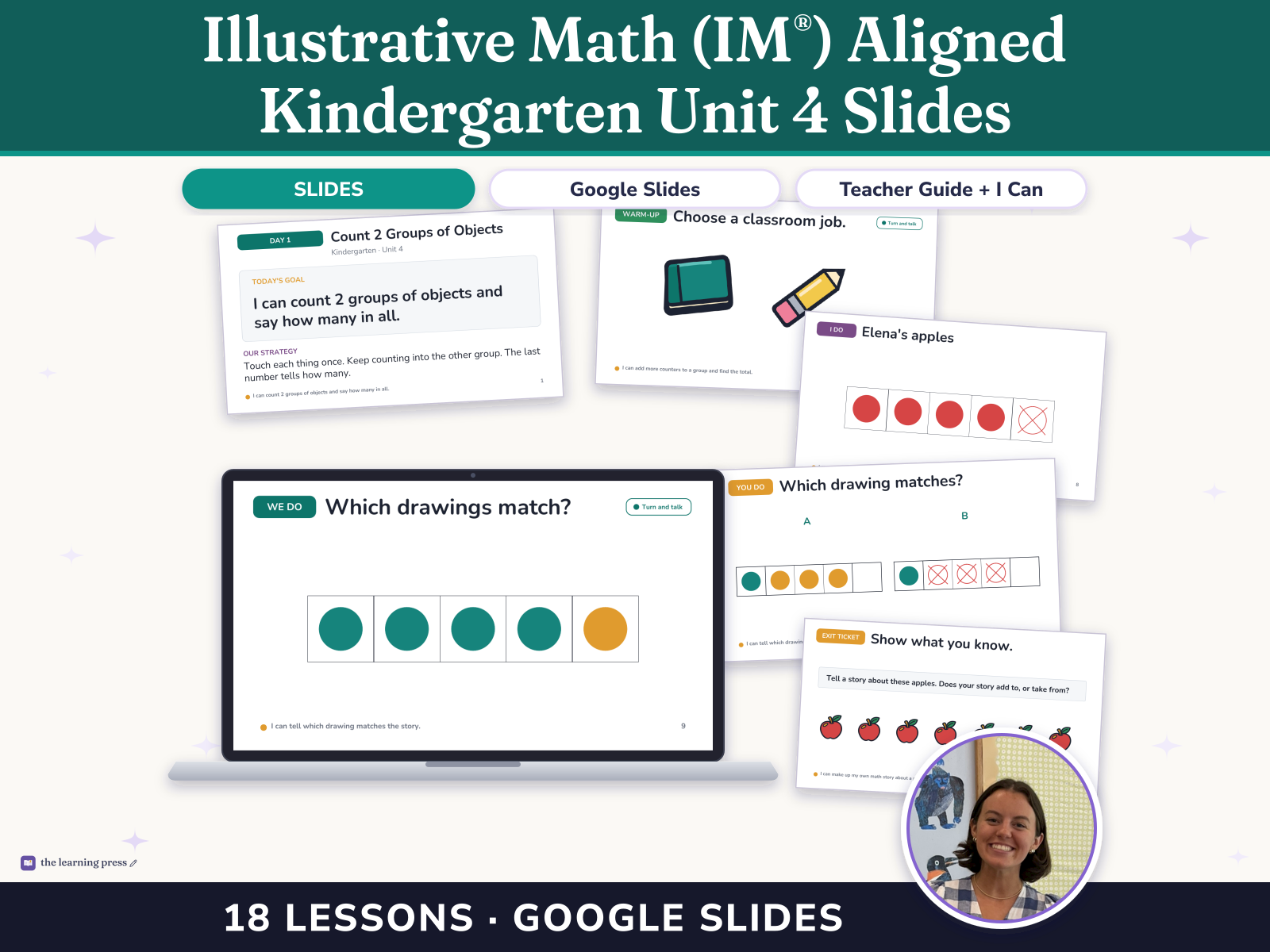 Preview page 1 of Illustrative Math (IM®) Aligned Kindergarten Unit 4 Slides: Understanding Addition and Subtraction