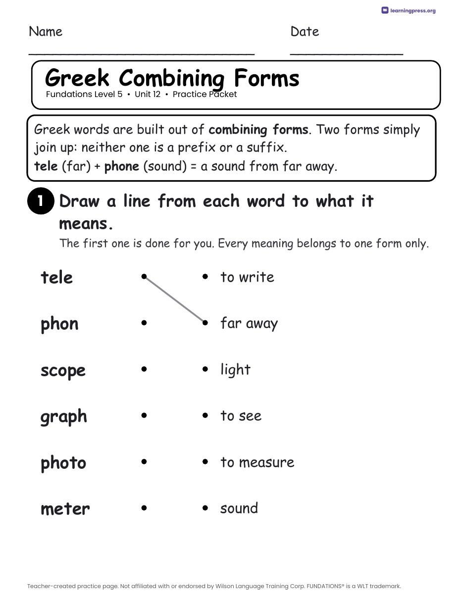 Preview page 1 of Fundations Level 5 Unit 12 Worksheets