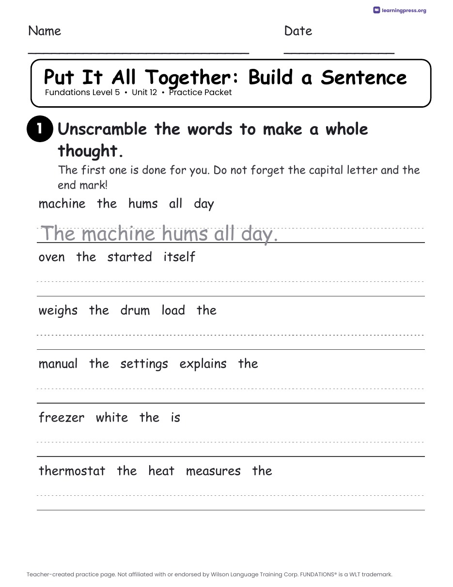 Preview page 4 of Fundations Level 5 Unit 12 Worksheets