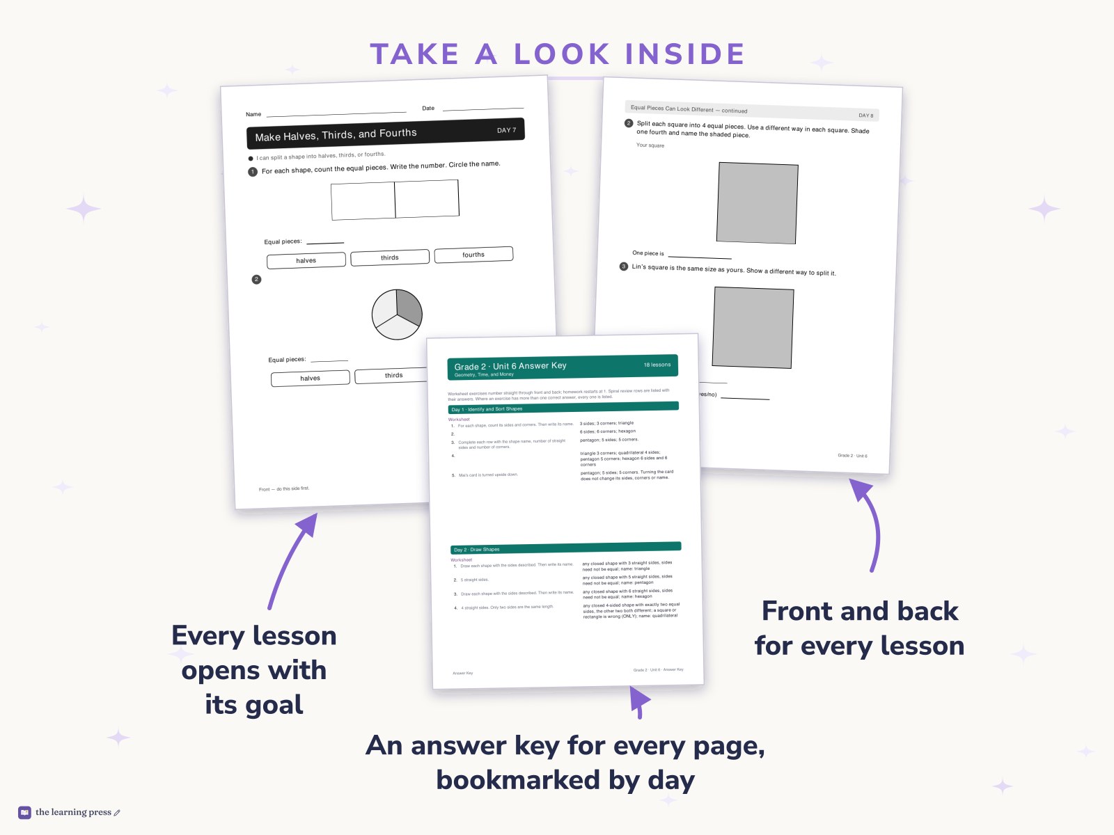 Preview page 2 of Illustrative Math (IM®) Aligned 2nd Grade Unit 6 Worksheets: Geometry, Time, and Money