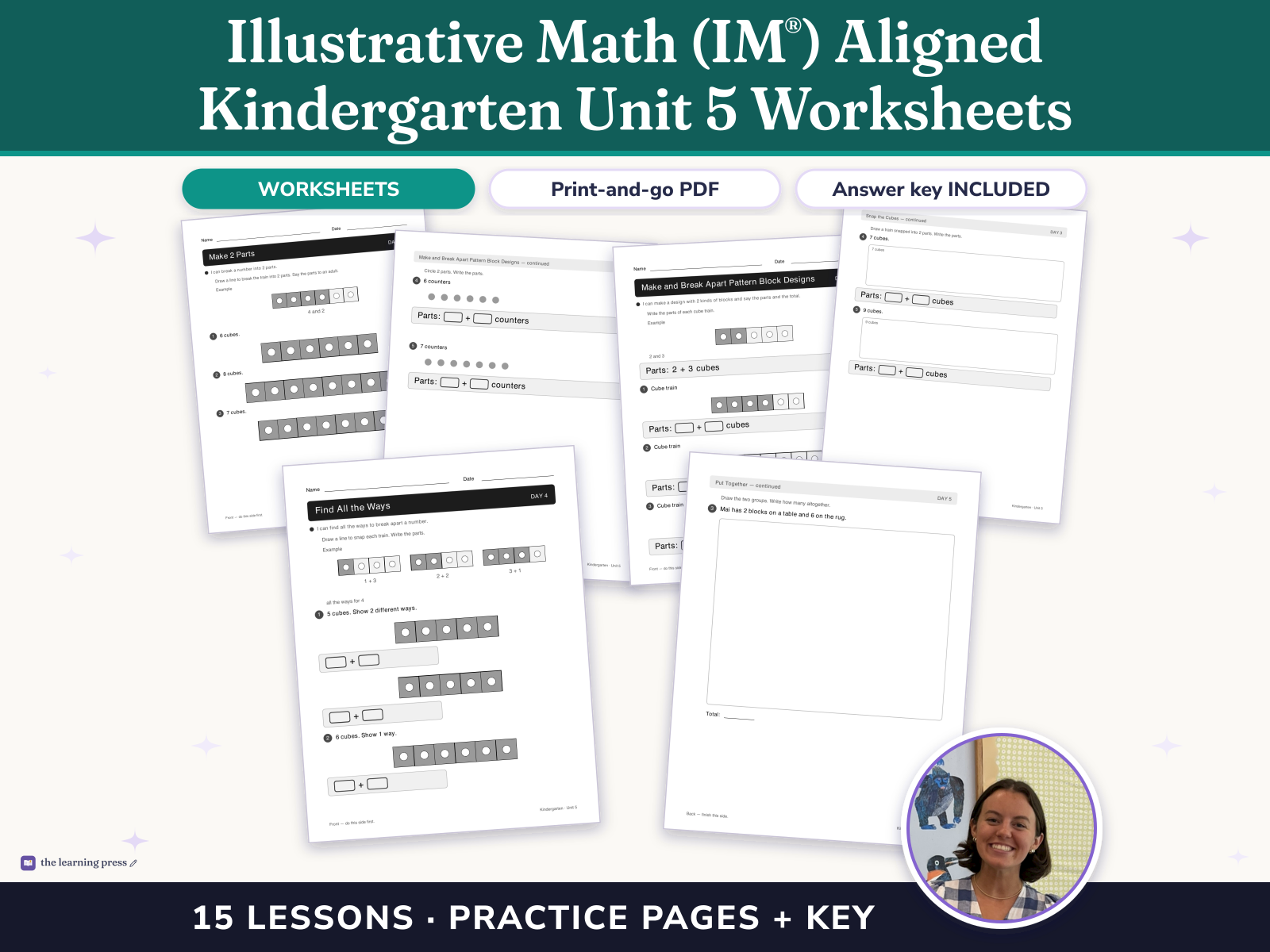 Preview page 1 of Illustrative Math (IM®) Aligned Kindergarten Unit 5 Worksheets: Composing and Decomposing Numbers to 10