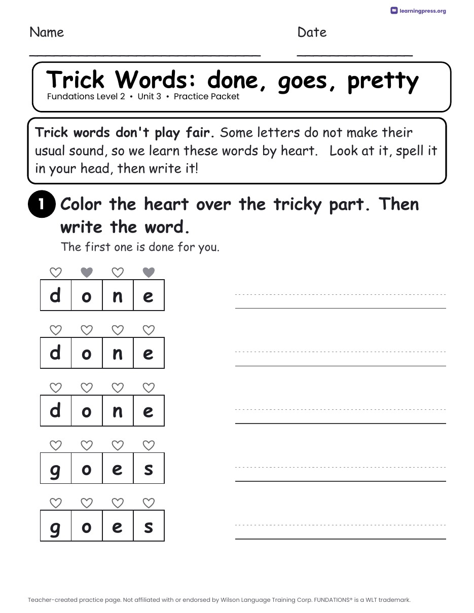 Preview page 2 of Fundations Level 2 Unit 3 Worksheets