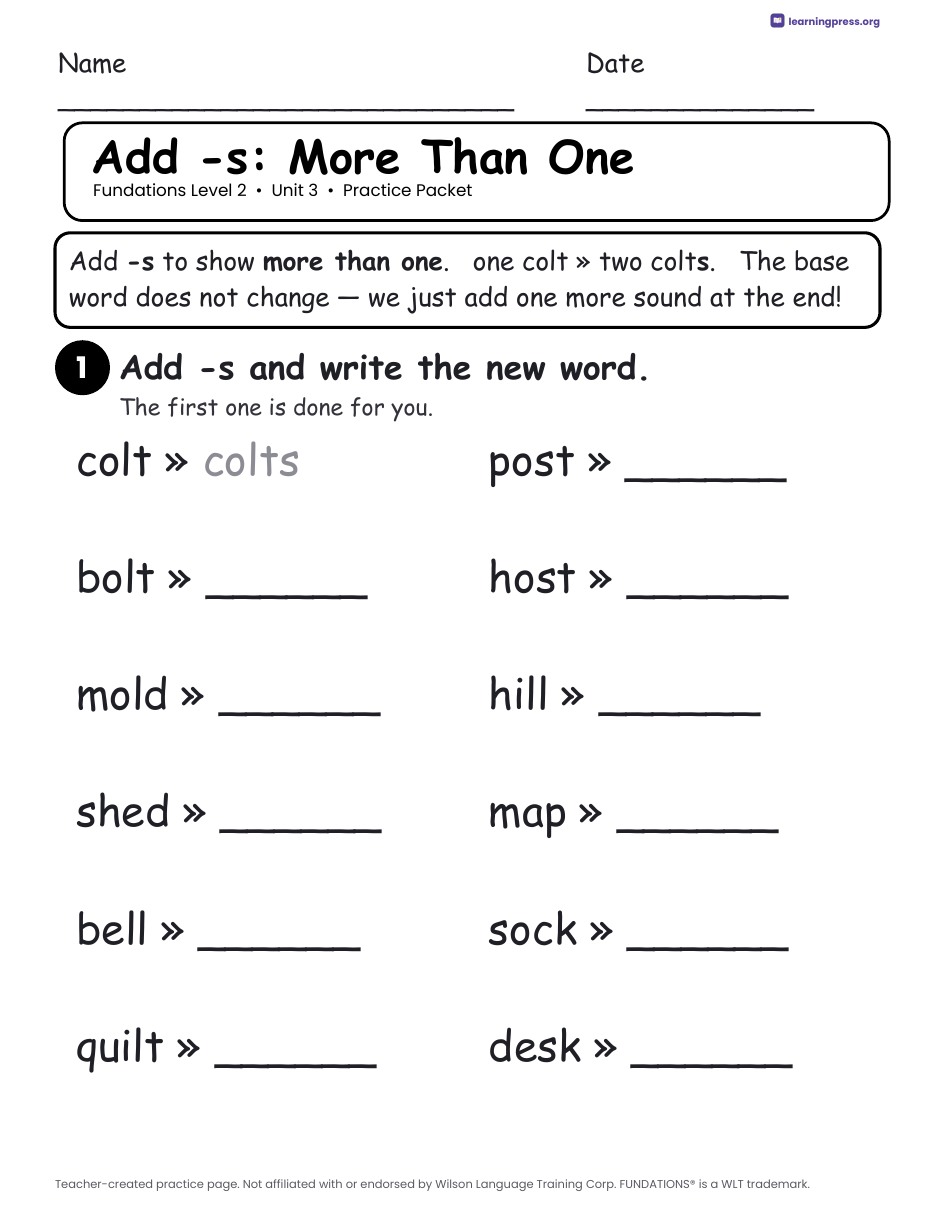 Preview page 3 of Fundations Level 2 Unit 3 Worksheets