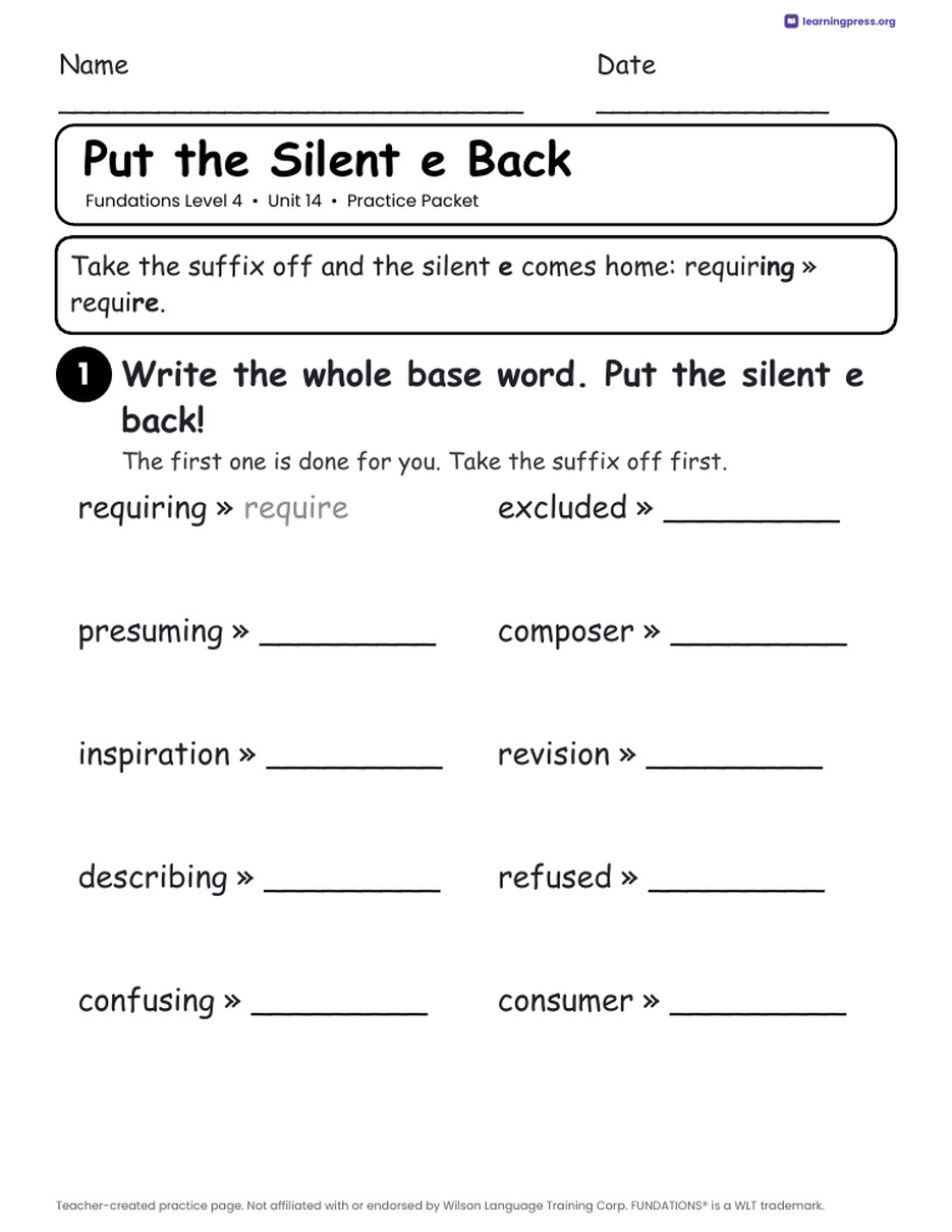 Preview page 2 of Fundations Level 4 Unit 14 Worksheets