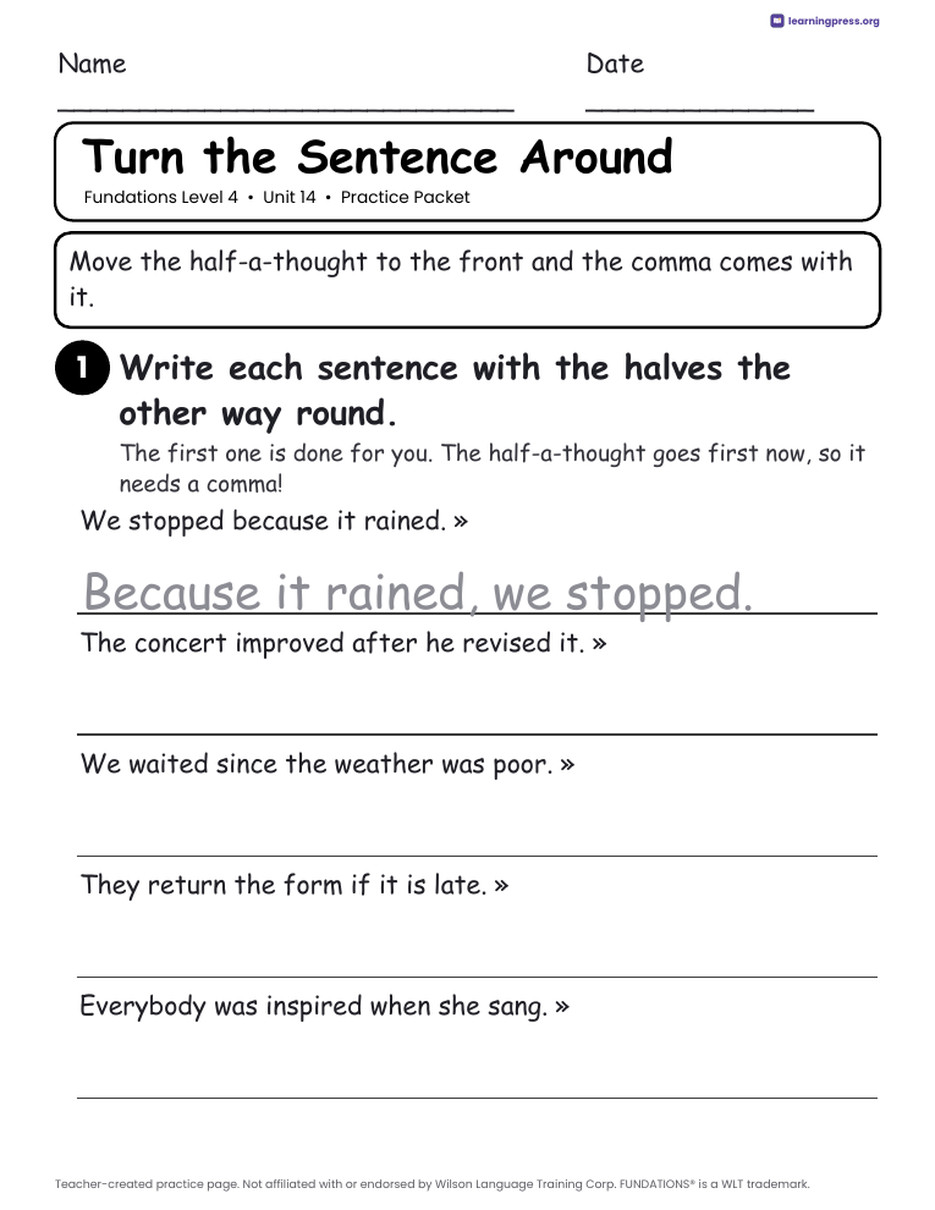 Preview page 3 of Fundations Level 4 Unit 14 Worksheets